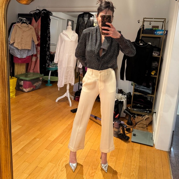 Etro Cream Wool Tailored Trousers Cuffed Hem High Rise Italy Quiet Luxury 40 - Picture 2 of 10